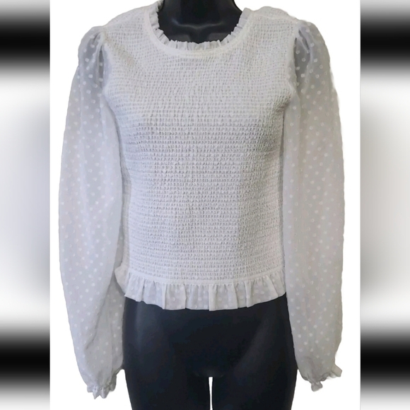 Laundry By Shelli Segal Tops - Laundry by Shelli Segal Smocked Top with Sheer Sleeves - White - XS